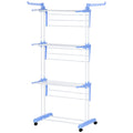 4-Tier Steel Laundry Racks for Drying Clothes with 2 Side Wings and 4 Castors, Blue