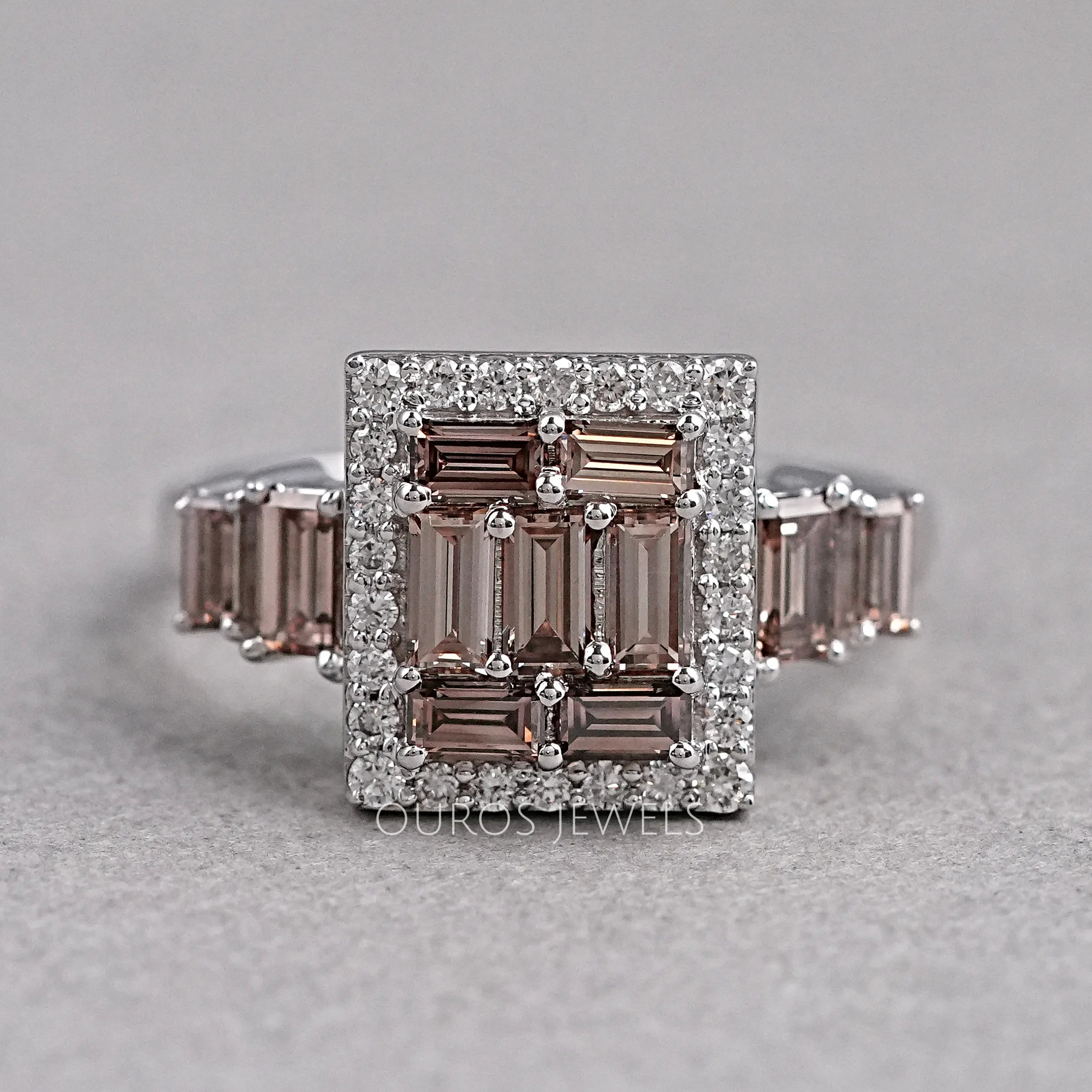 Baguette Cluster Halo Diamond Ring