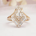 Baguette And Round  Cut Lab  Diamond Chevron Ring