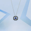 Enamel And Sapphire Gemstone Halo Pendant