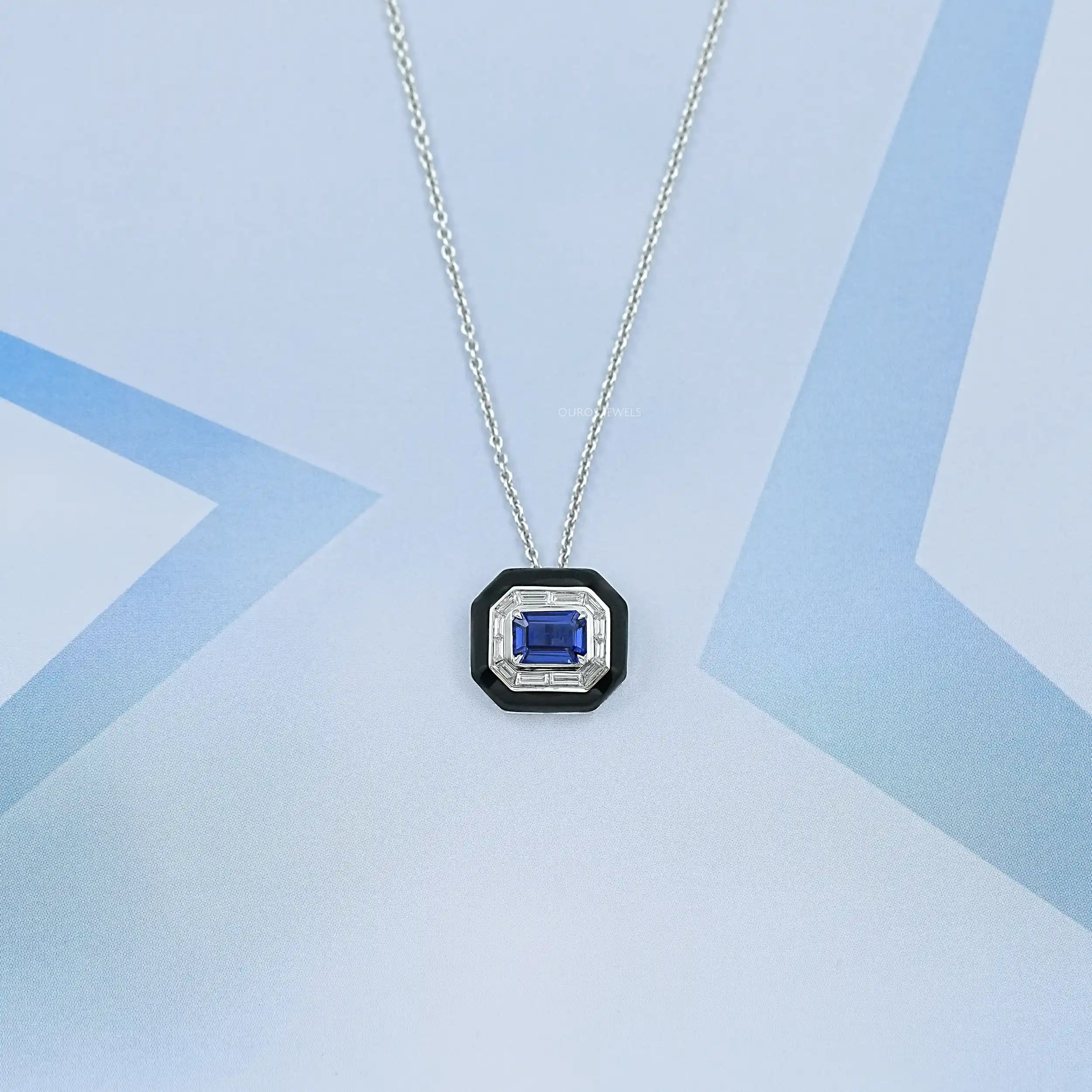 Enamel And Sapphire Gemstone Halo Pendant