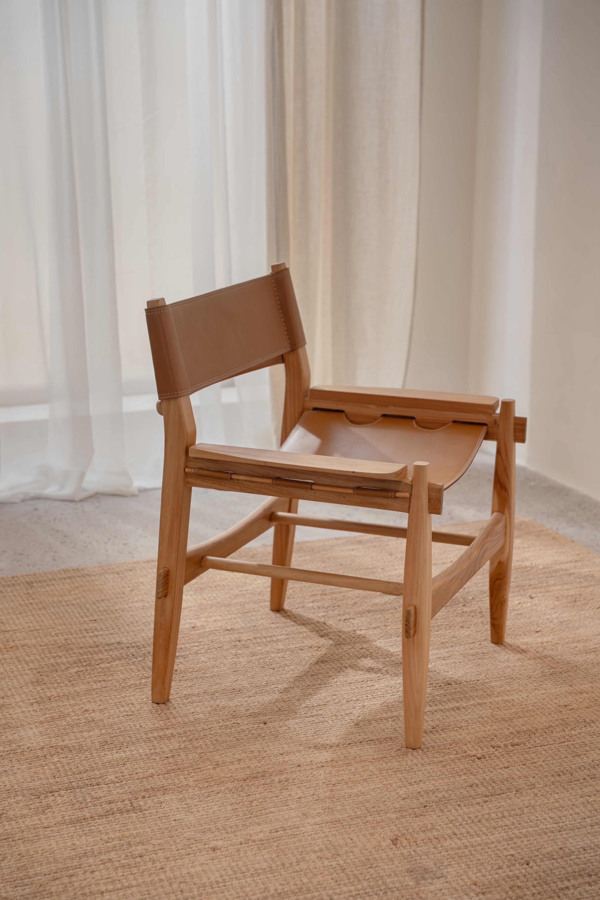Solana Leather and Teak Lounge Chair