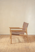 Mona Sling Leather and Teak Lounge Chair