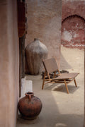 Choco Leather and Teak Lounge Chair
