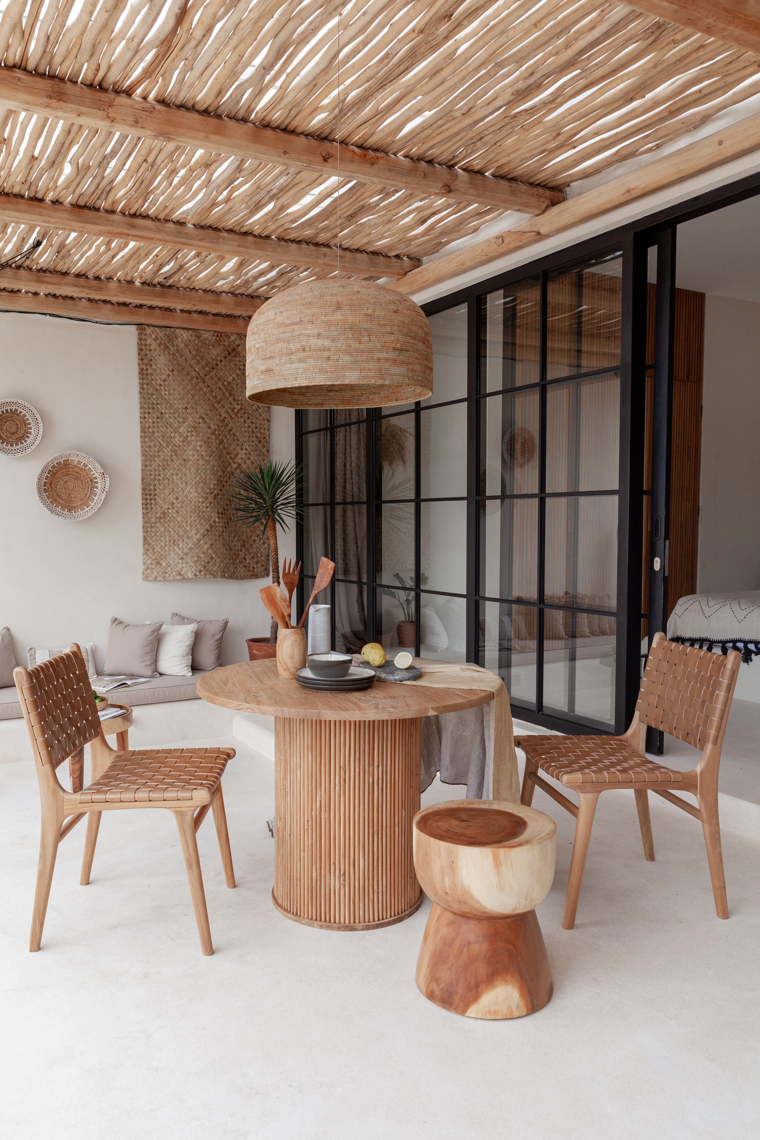 Padma Round Fluted Pedestal Teak Dining Table