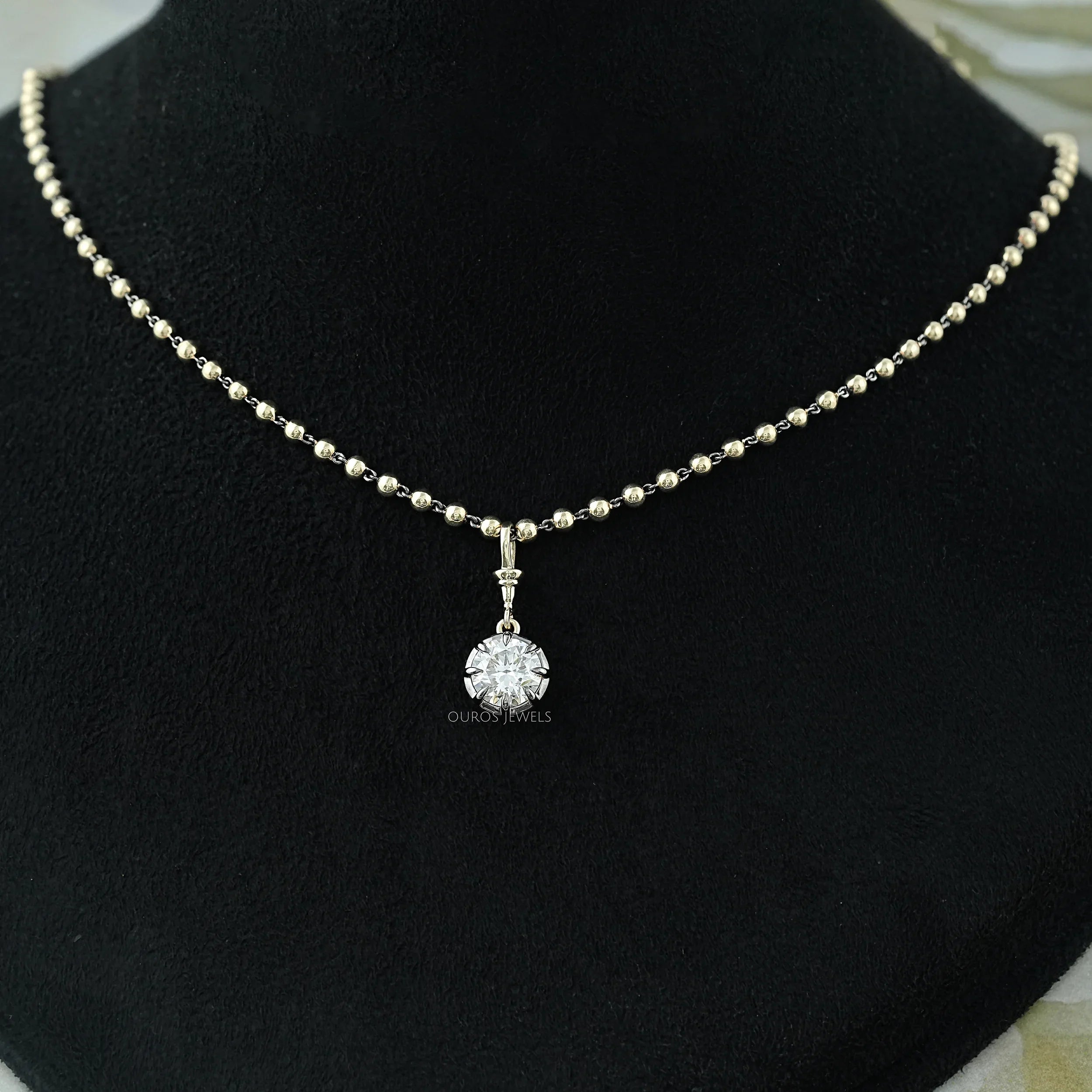 Round Cut Diamond Ball Chain Pendant