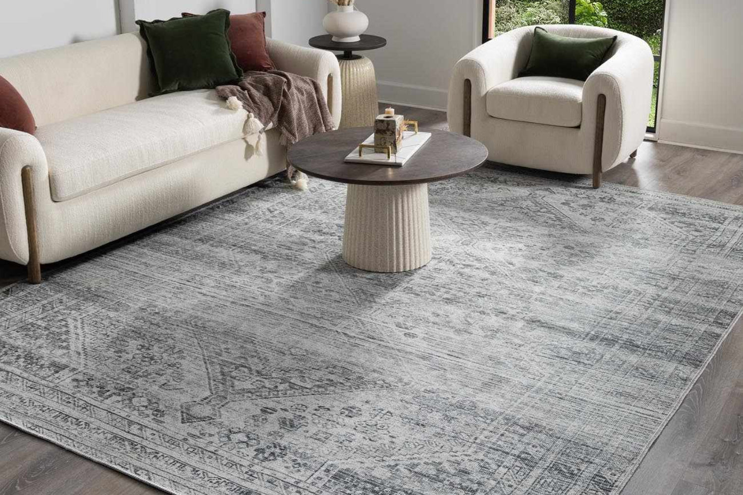 Barny Gray Blue Washable Rug