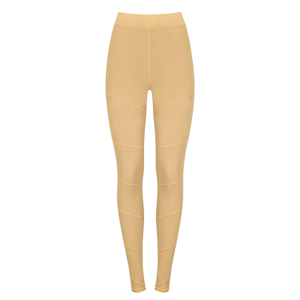 Beige Mesh Spiral Leggings
