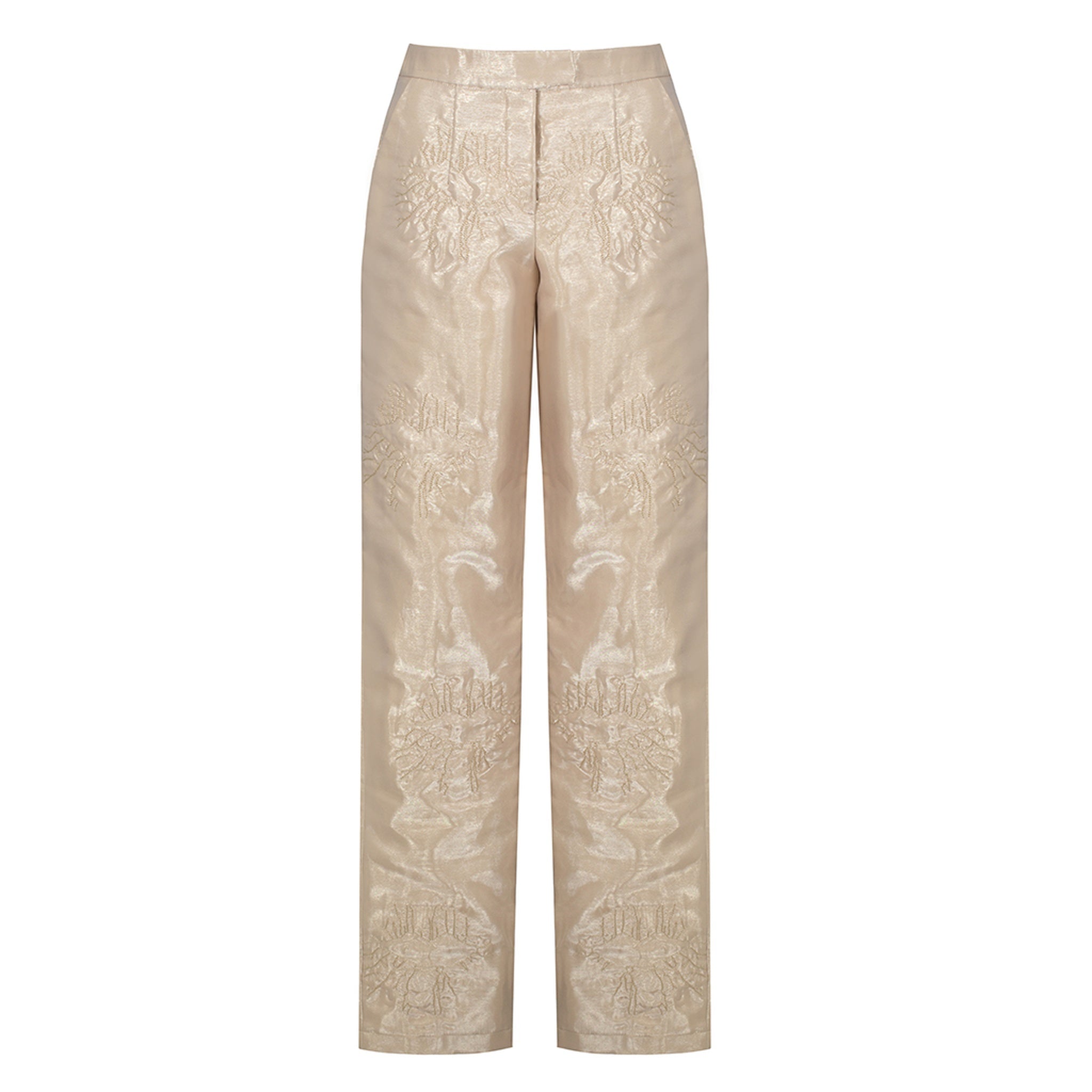 Beige Organza Straight Pants