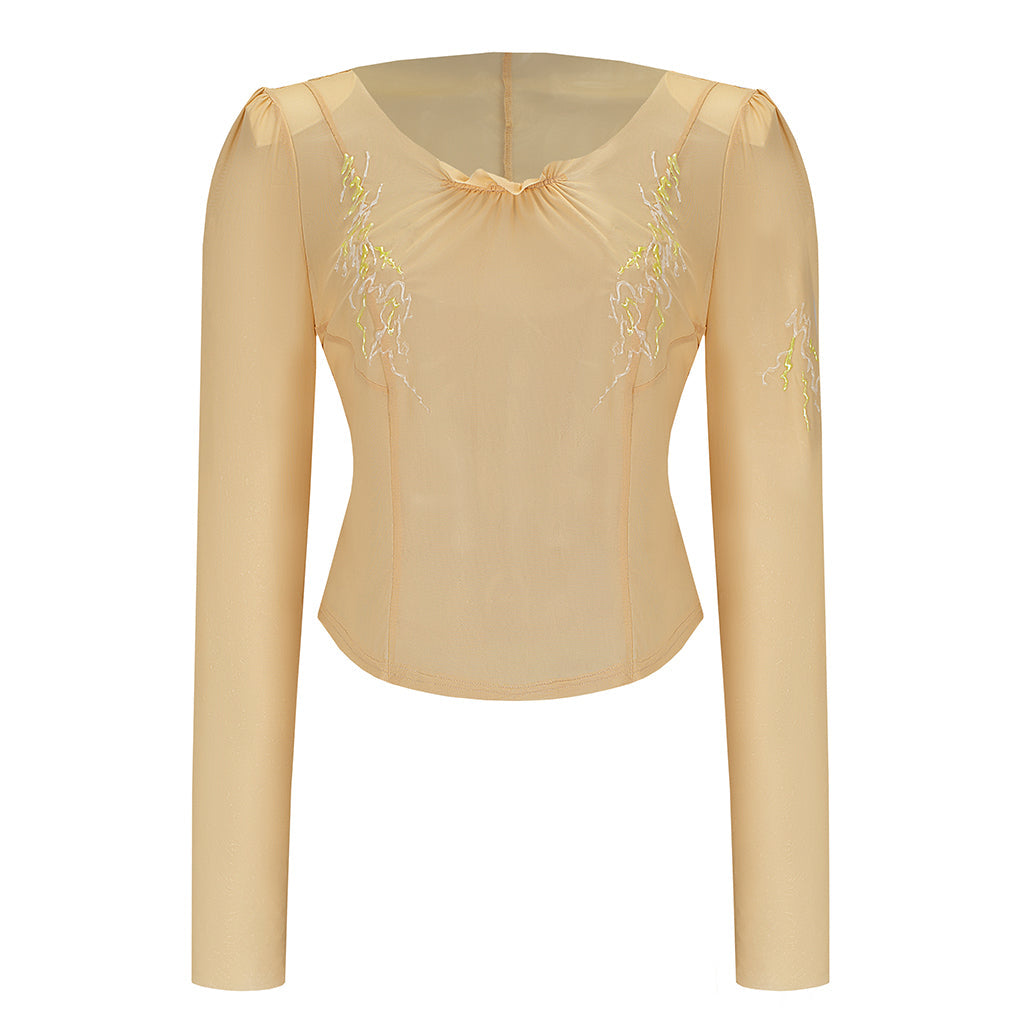 Beige Mesh Top