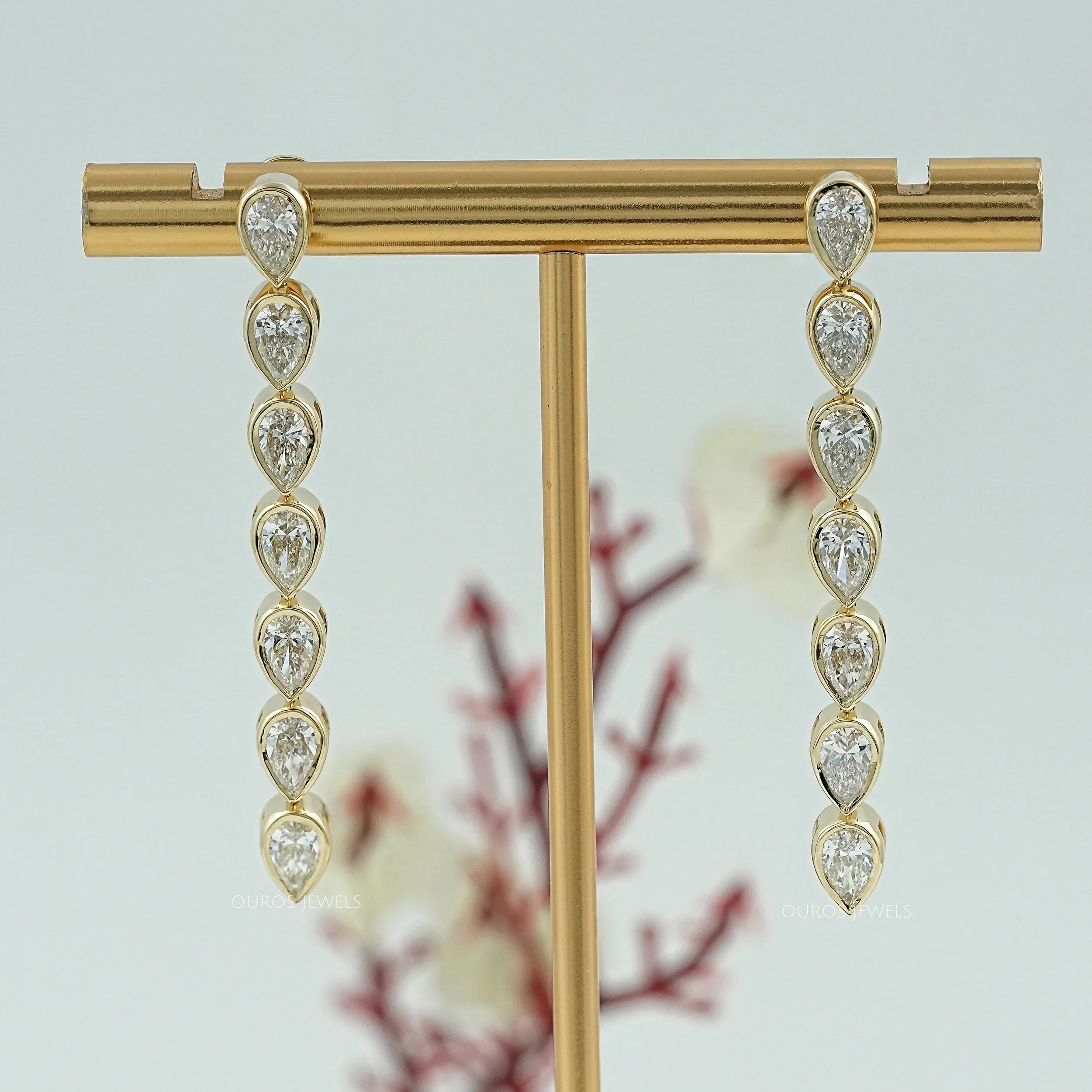 Pear Diamond Bezel Set Dangle Earrings