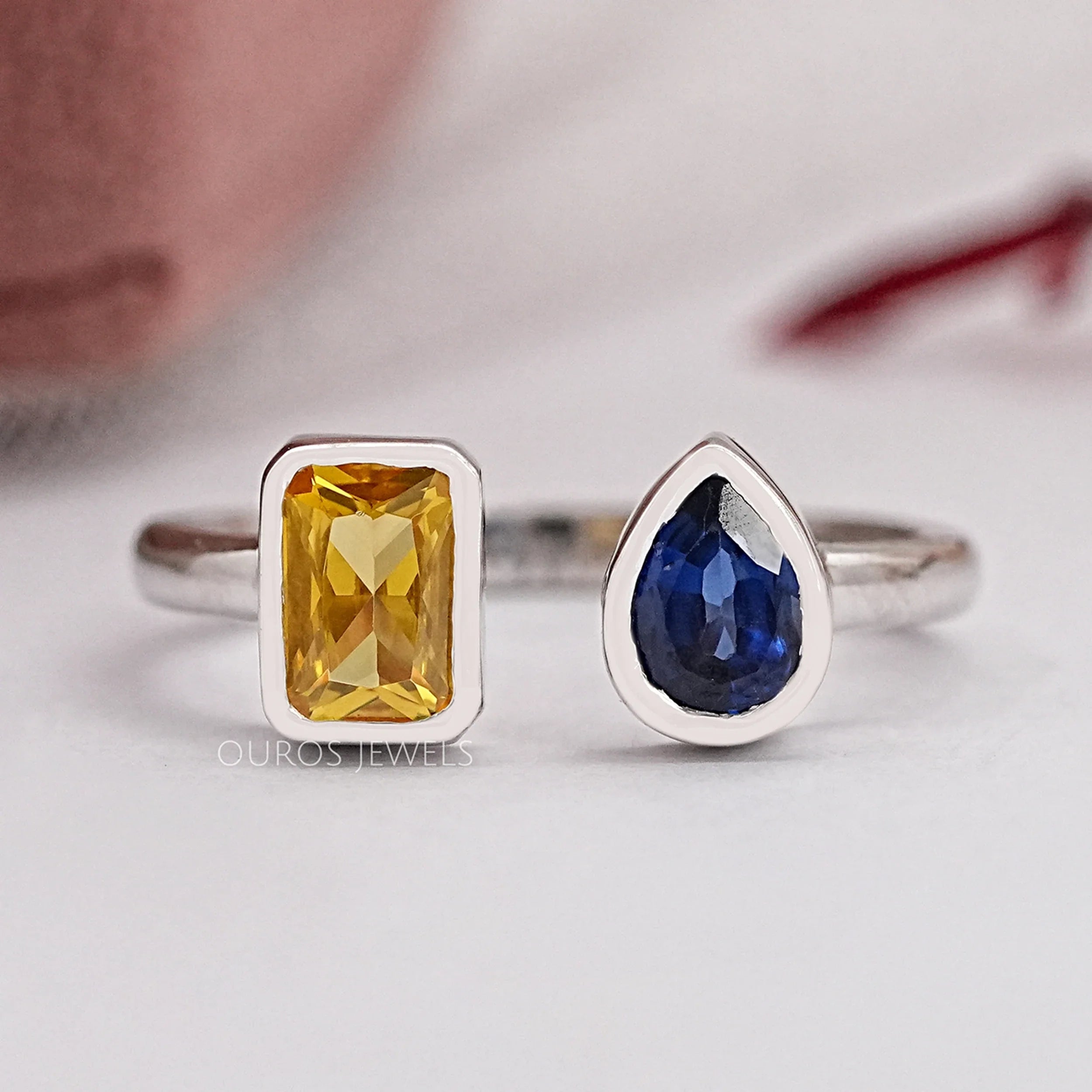 Bezel Set Open Cuff Gemstone Ring