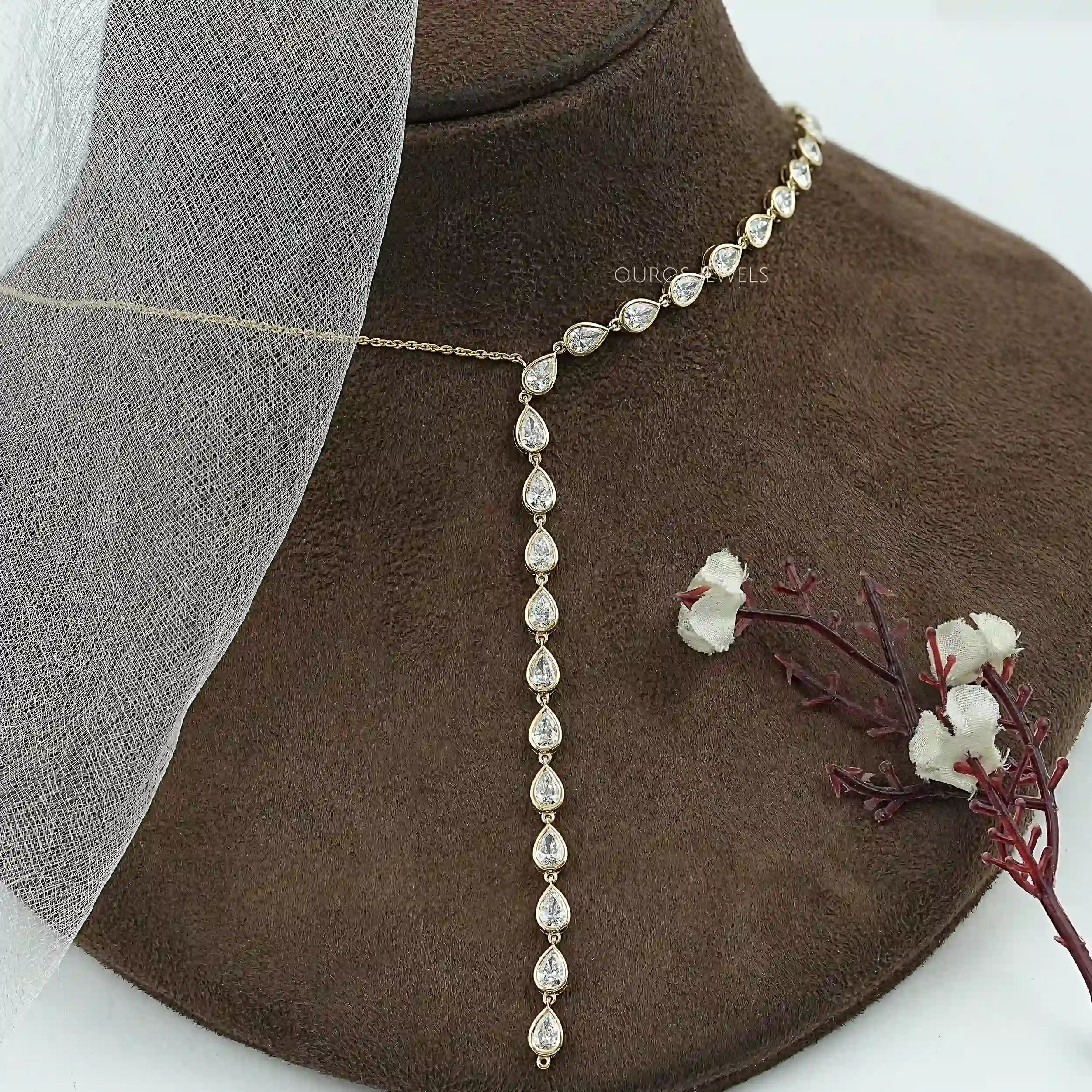 Pear Cut Bezel Y Shape Diamond Necklace
