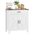 Farmhouse Sideboard with 1 Drawer 1 Cabinet & Barn Door Adjustable Shelf, White