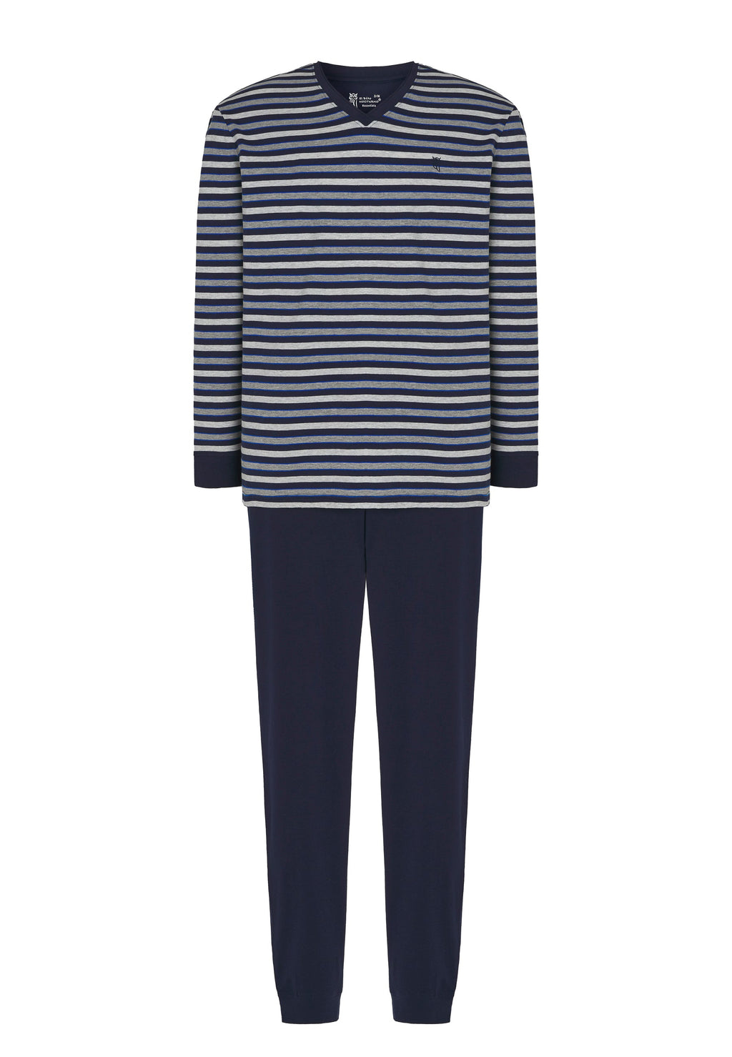 Pijama Hombre Largo Pico Algodón Punto Rayas - Gris 5307_22