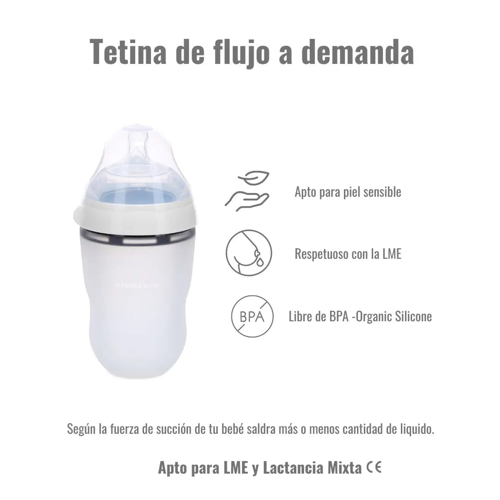 Pack Biberon Blanco flujo lento + Chupete Clásico + 2 Chupeteros de algodon orgánico Nenina & Co