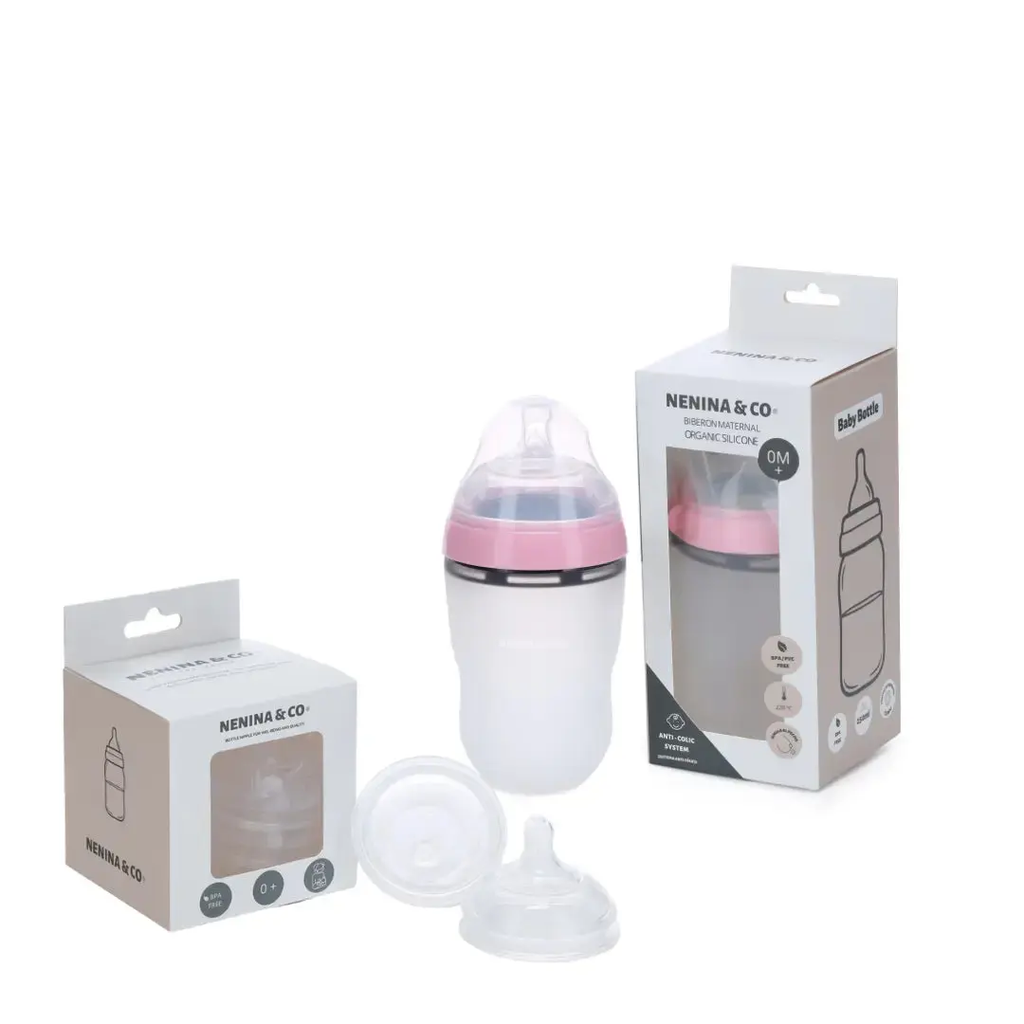 Biberón de silicona Rosa Anticolico de silicona orgánica Nenina & Co