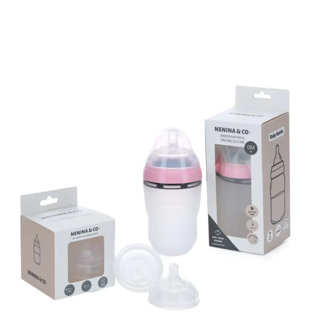 Biberón de silicona Rosa Anticolico de silicona orgánica Nenina & Co