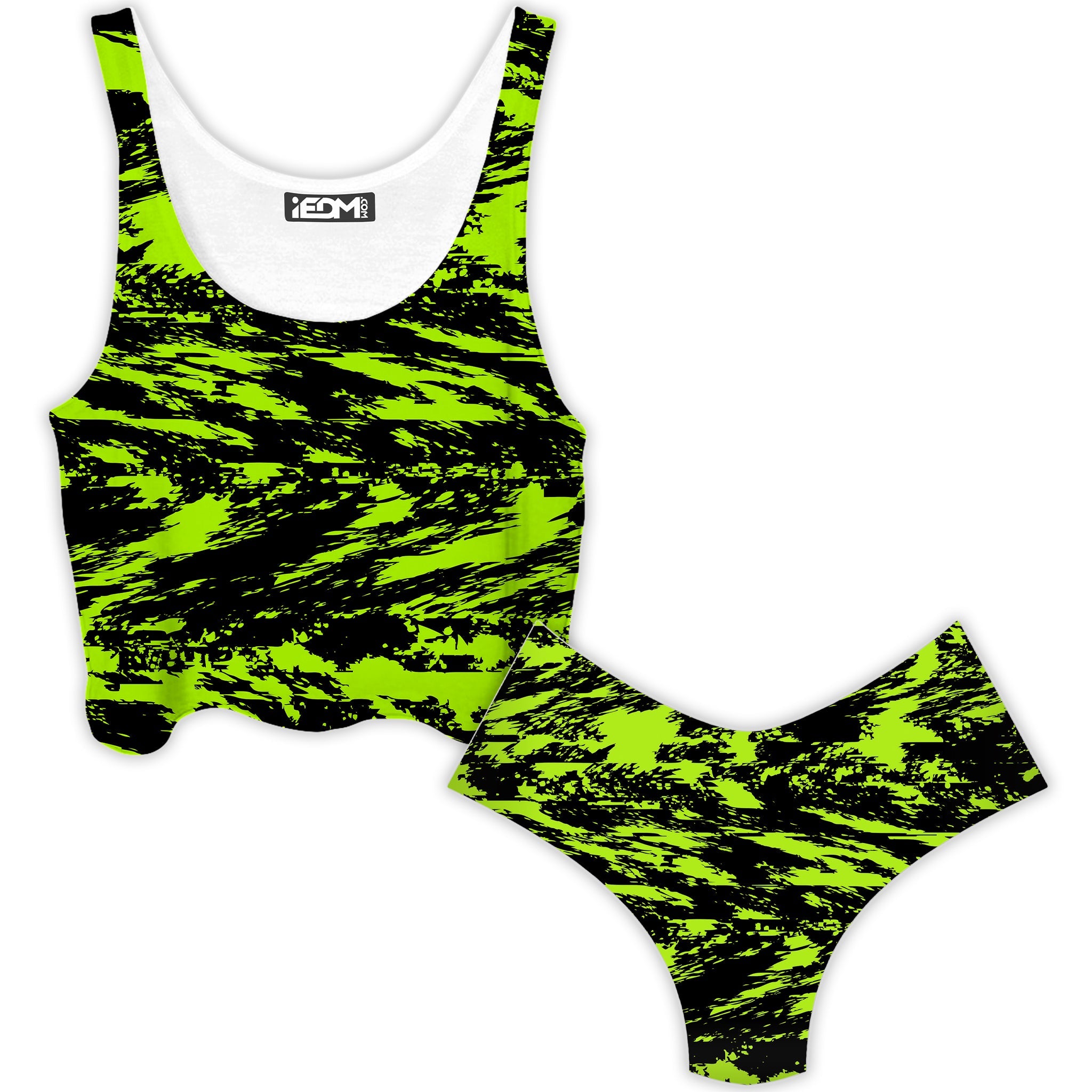 Black Lime Bolt Glitch Crop Top and Booty Shorts Combo