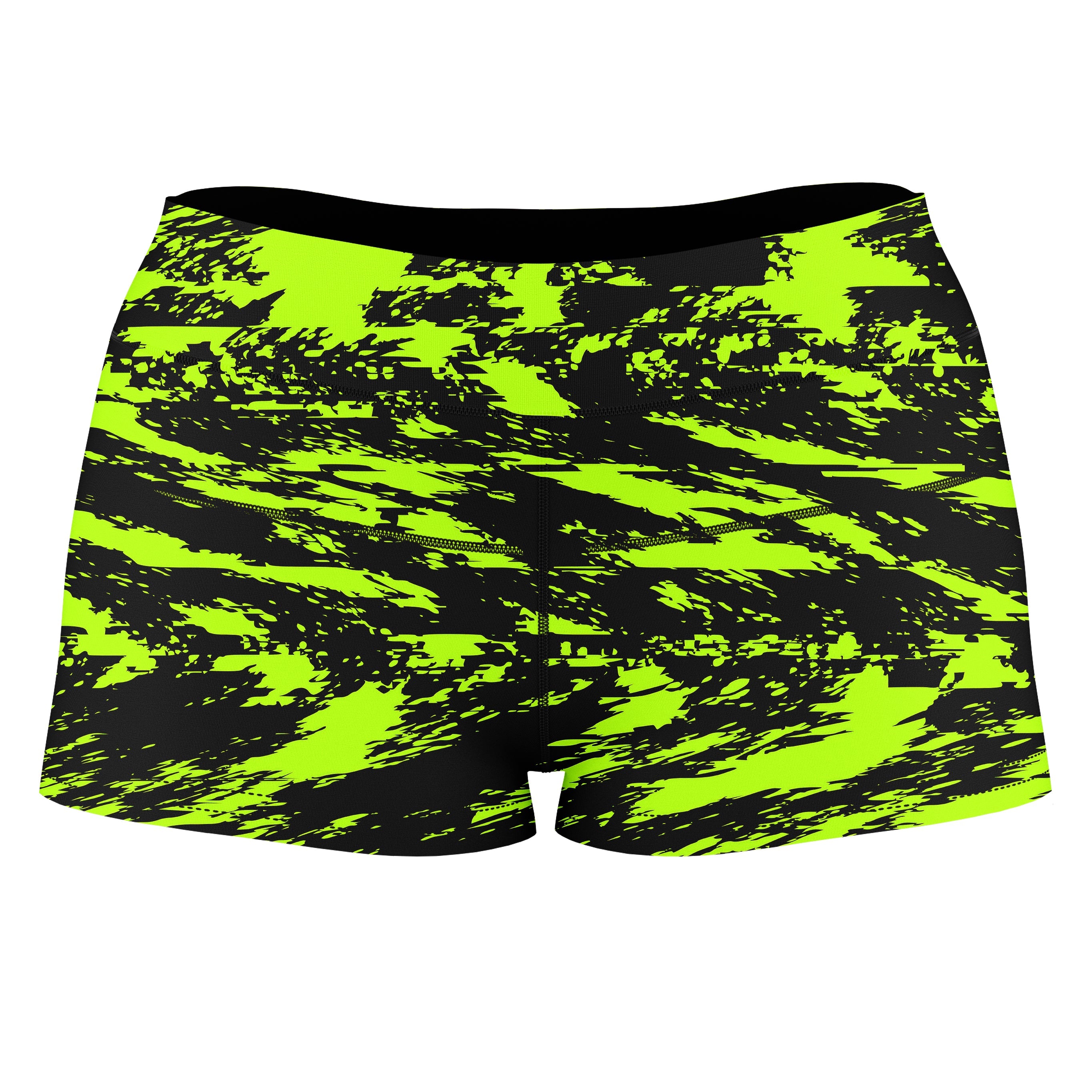 Black Lime Bolt Glitch High-Waisted Women's Shorts