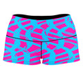 Pink and Blue Squiggly Rave Checkered High-Waisted Women's Shorts