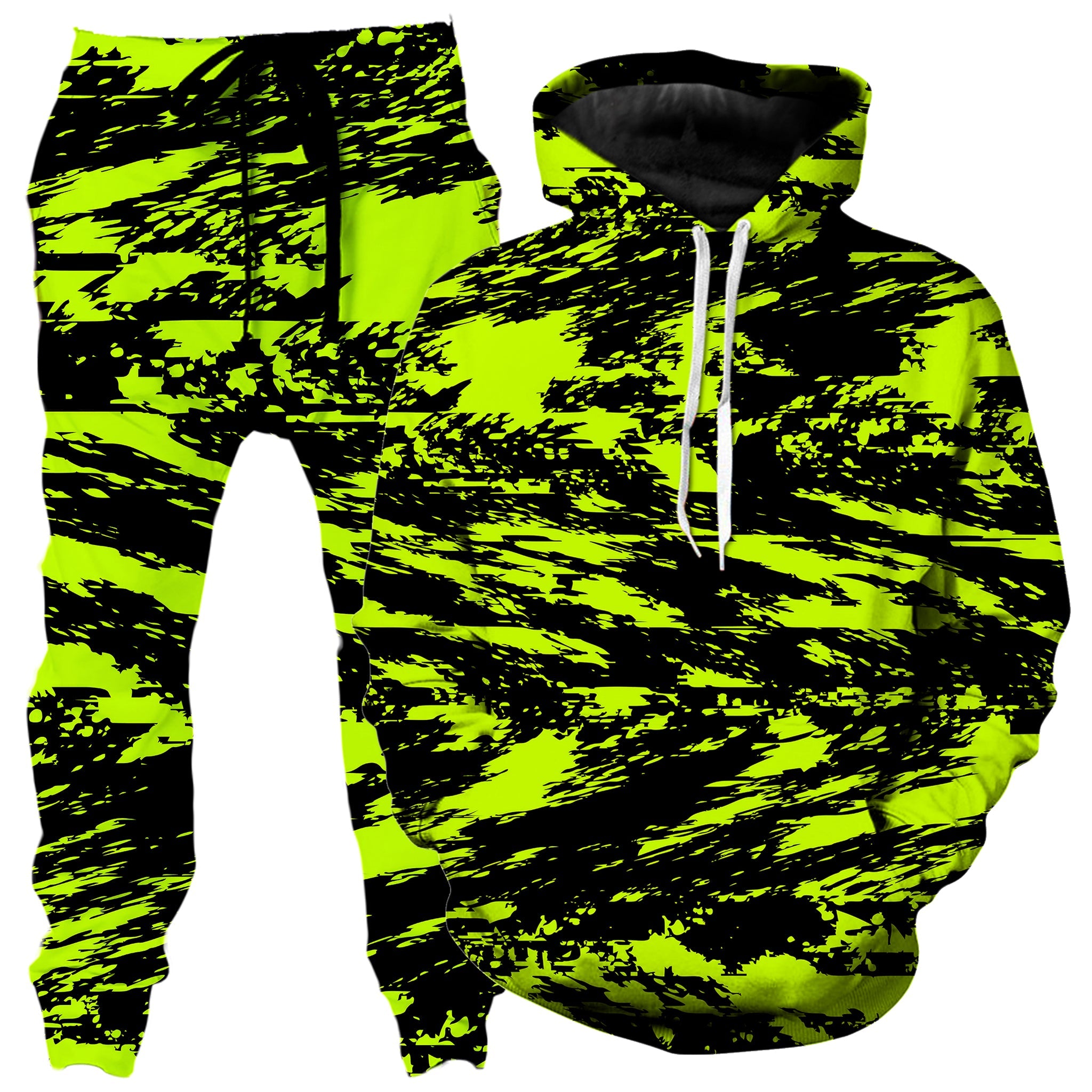 Black Lime Bolt Glitch Hoodie and Joggers Combo