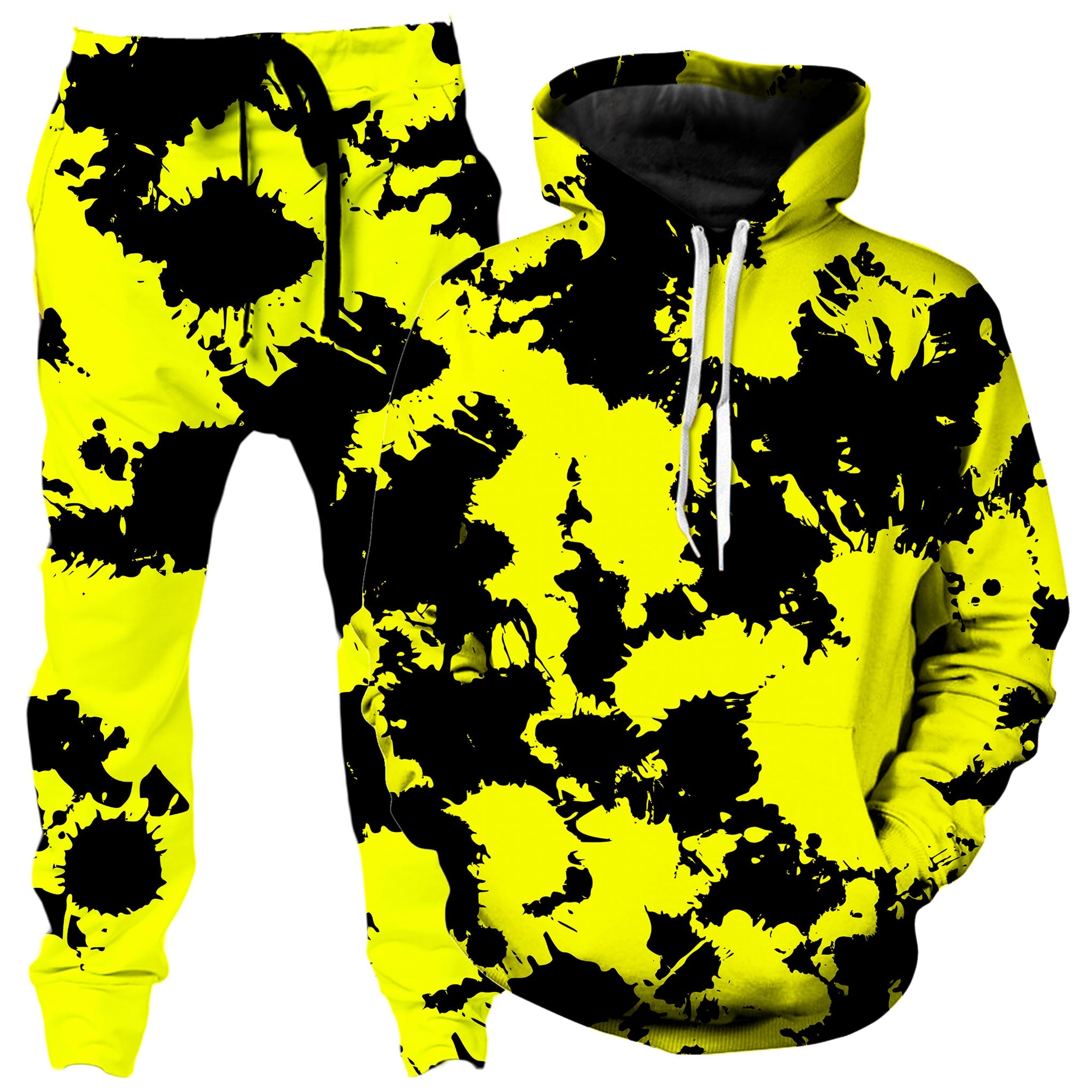 Yellow and Black Paint Splatter Hoodie and Joggers Combo
