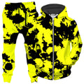 Yellow and Black Paint Splatter Zip-Up Hoodie and Joggers Combo