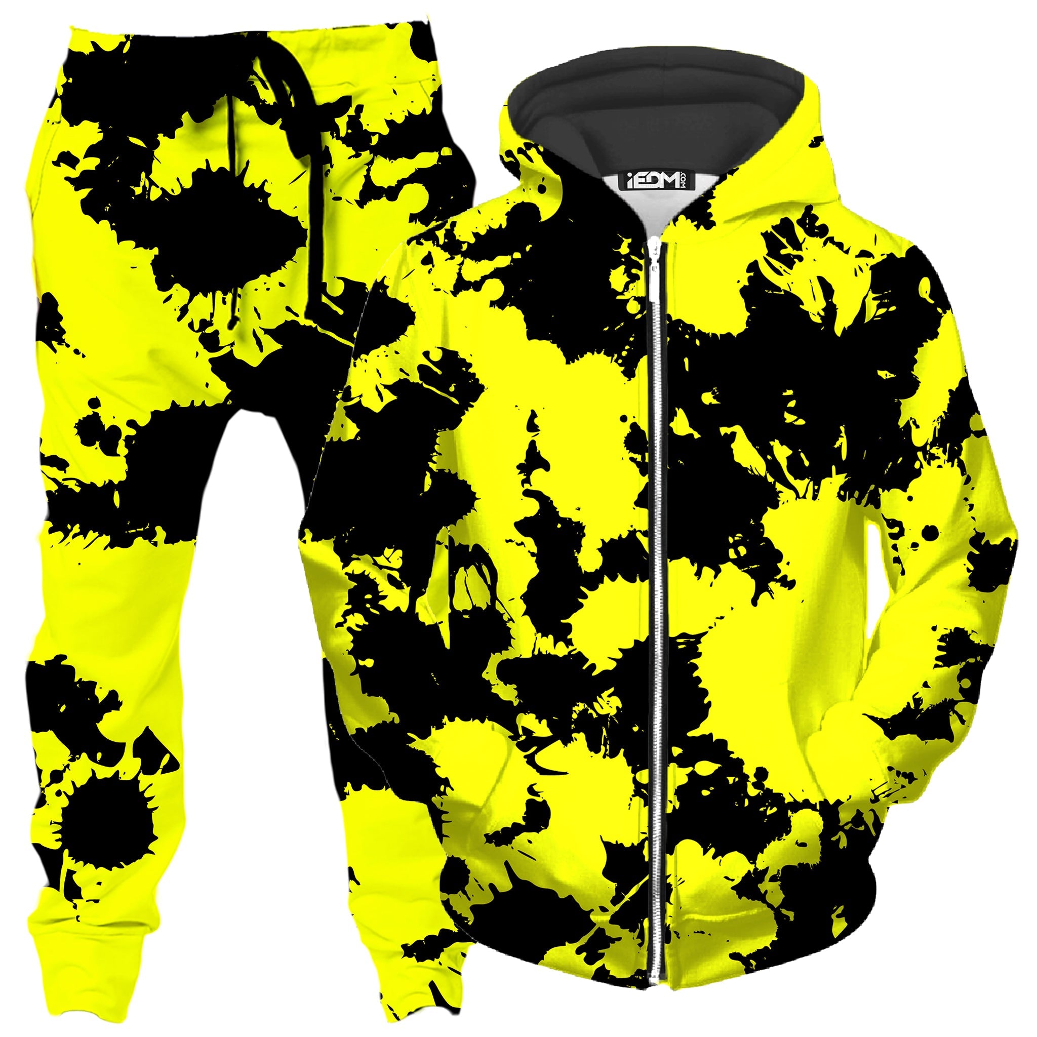 Yellow and Black Paint Splatter Zip-Up Hoodie and Joggers Combo