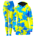 Yellow and Blue Paint Splatter Hoodie Dress and Leggings Combo