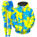 Yellow and Blue Paint Splatter Zip-Up Hoodie and Leggings Combo