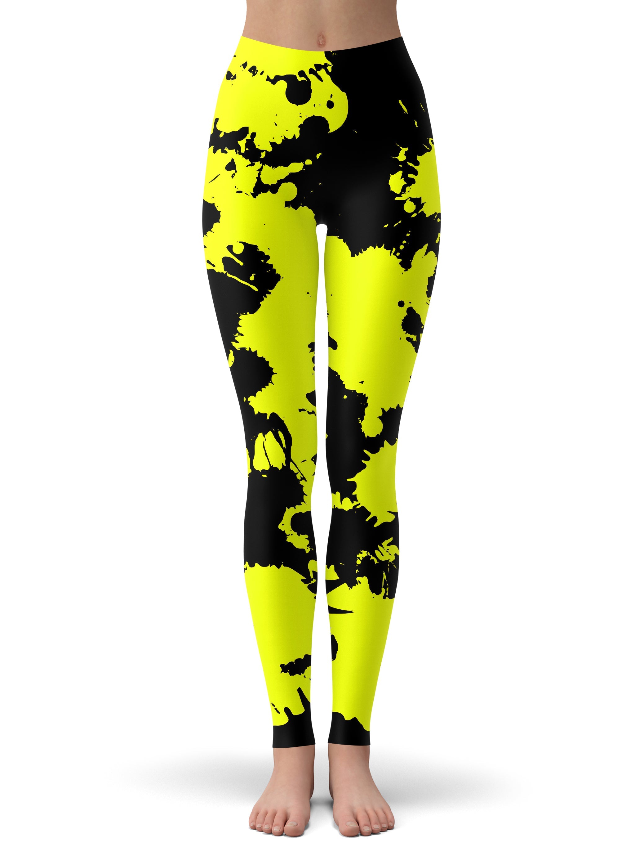 Yellow and Black Paint Splatter Leggings