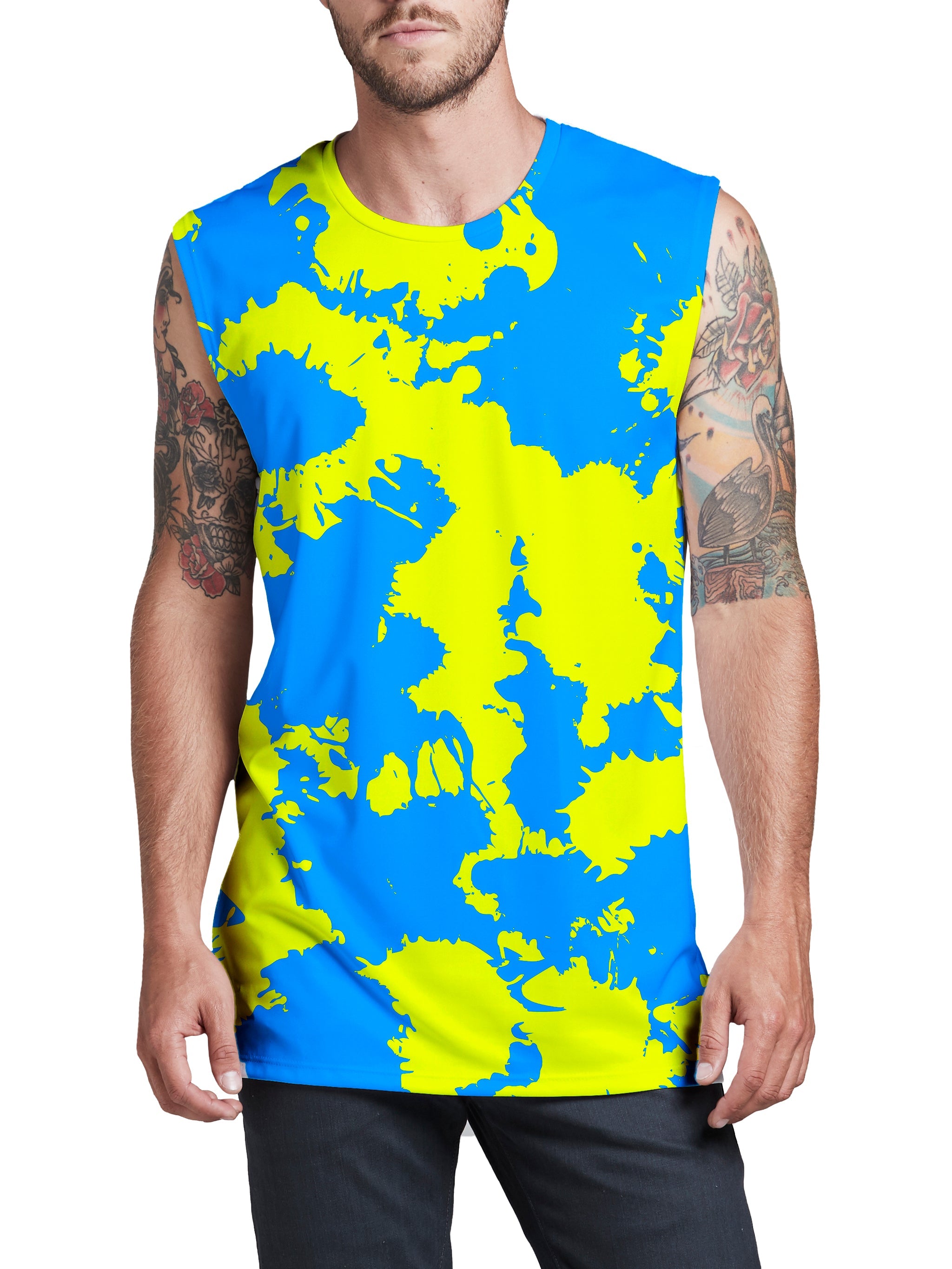 Yellow and Blue Paint Splatter Men's Muscle Tank