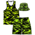 Black Lime Bolt Glitch Tank and Shorts with Bucket Hat Combo