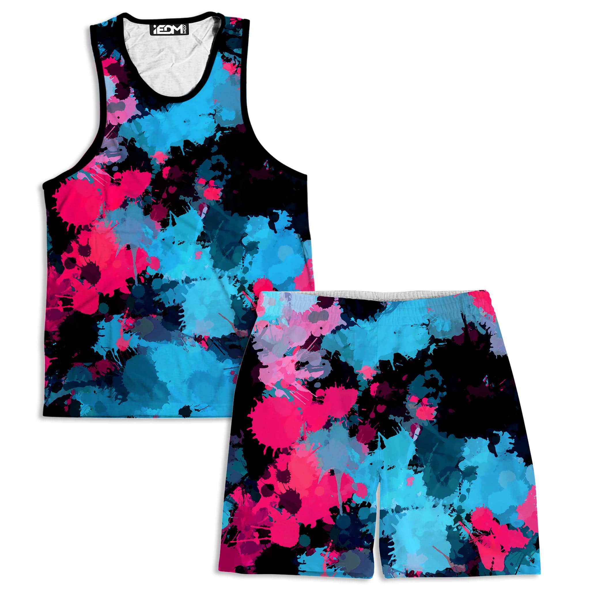 Pink And Blue Paint Splatter Men's Tank and Shorts Combo