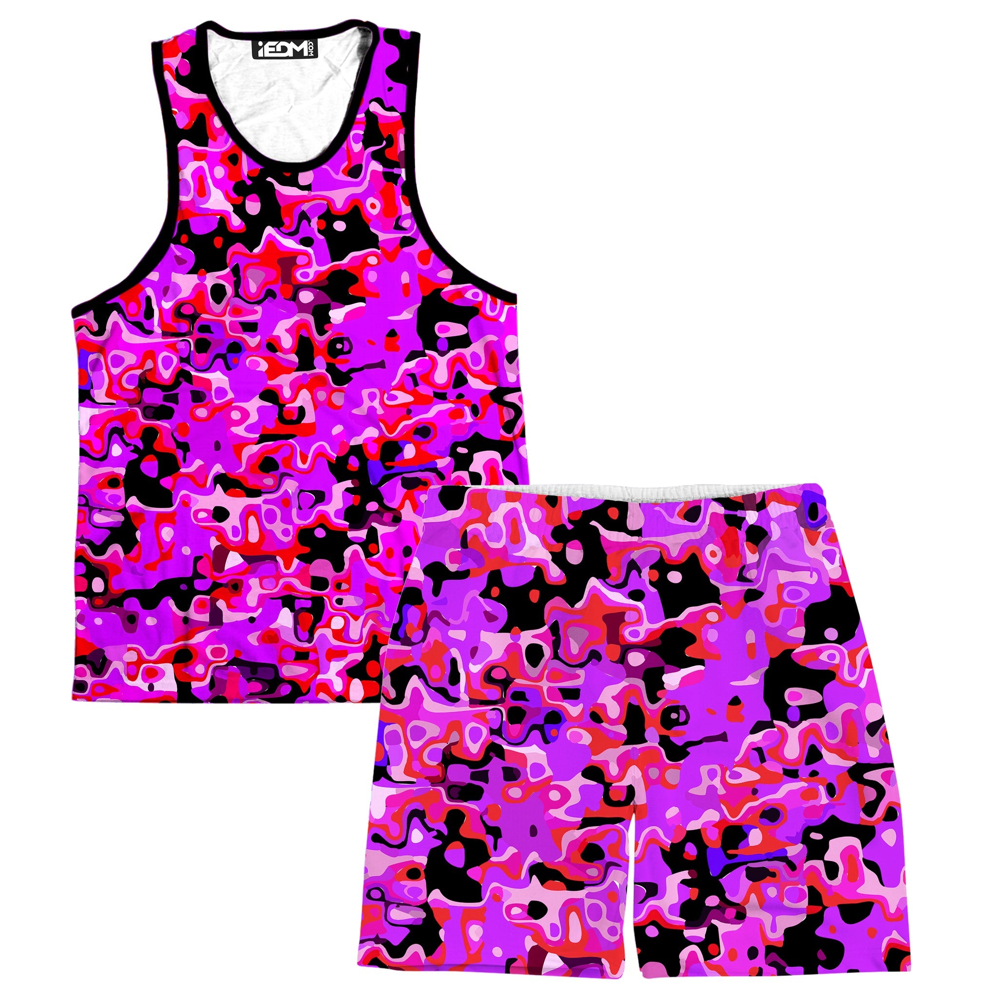 Purple Red and Black Rave Camo Melt Tank and Shorts Combo