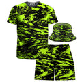 Black Lime Bolt Glitch T-Shirt and Shorts with Bucket Hat Combo