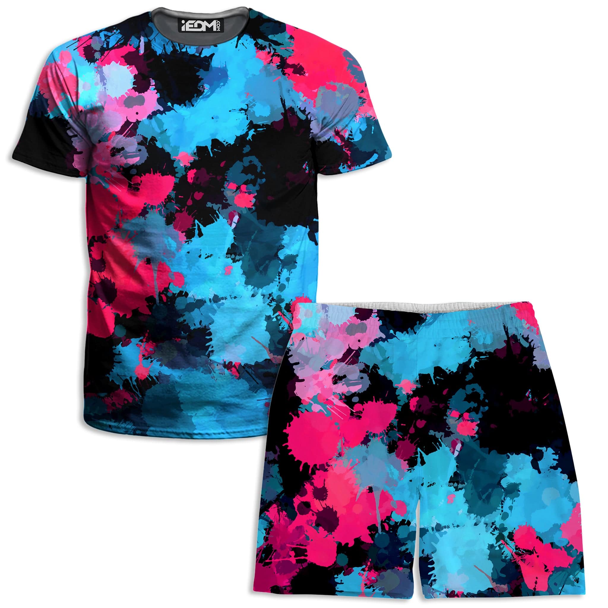 Pink And Blue Paint Splatter T-Shirt and Shorts Combo