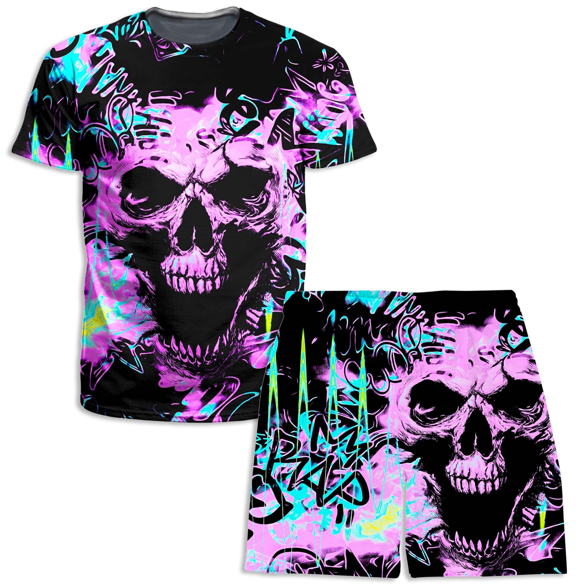 Skull Graffiti T-Shirt and Shorts Combo