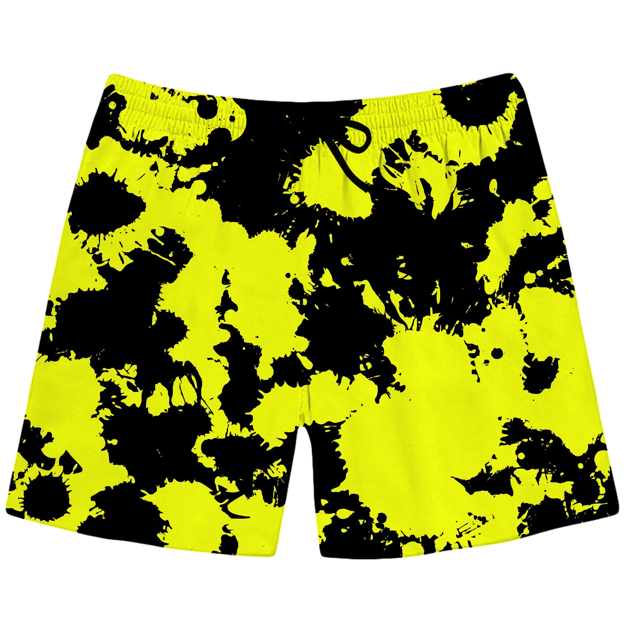 Yellow and Black Paint Splatter Swim Trunks