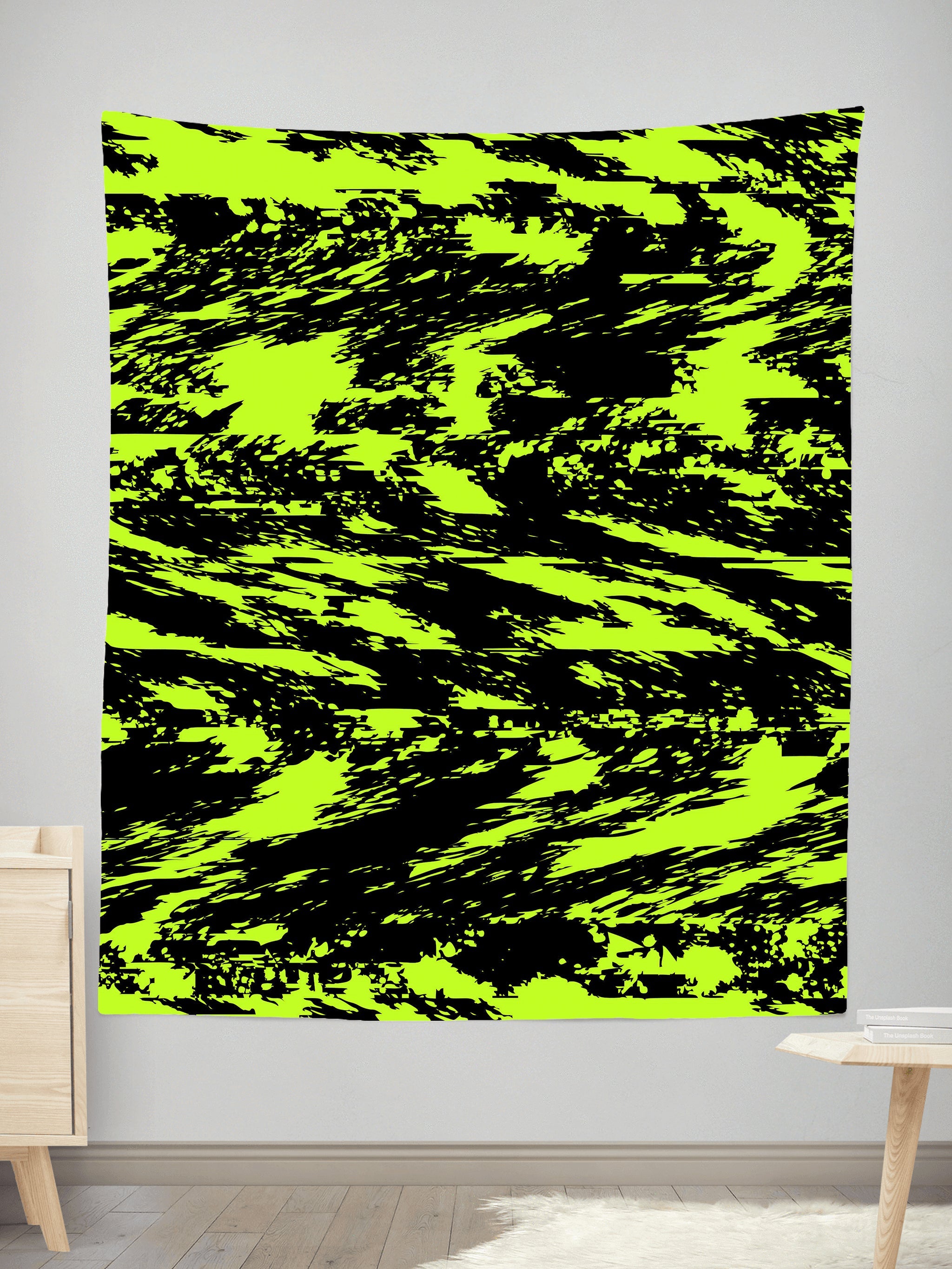 Black Lime Bolt Glitch Tapestry