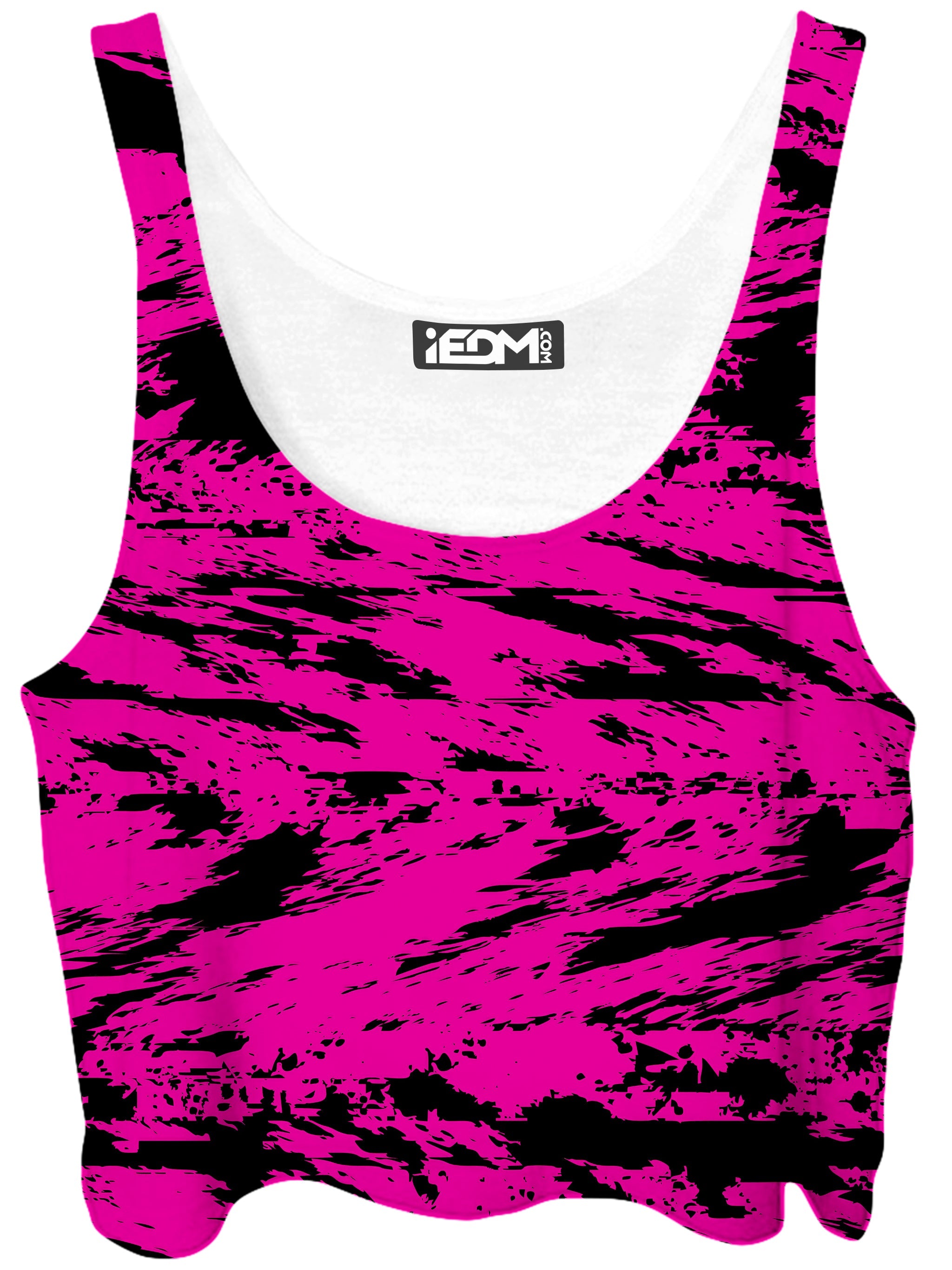 Pink and Black Rave Glitch Splatter Crop Top