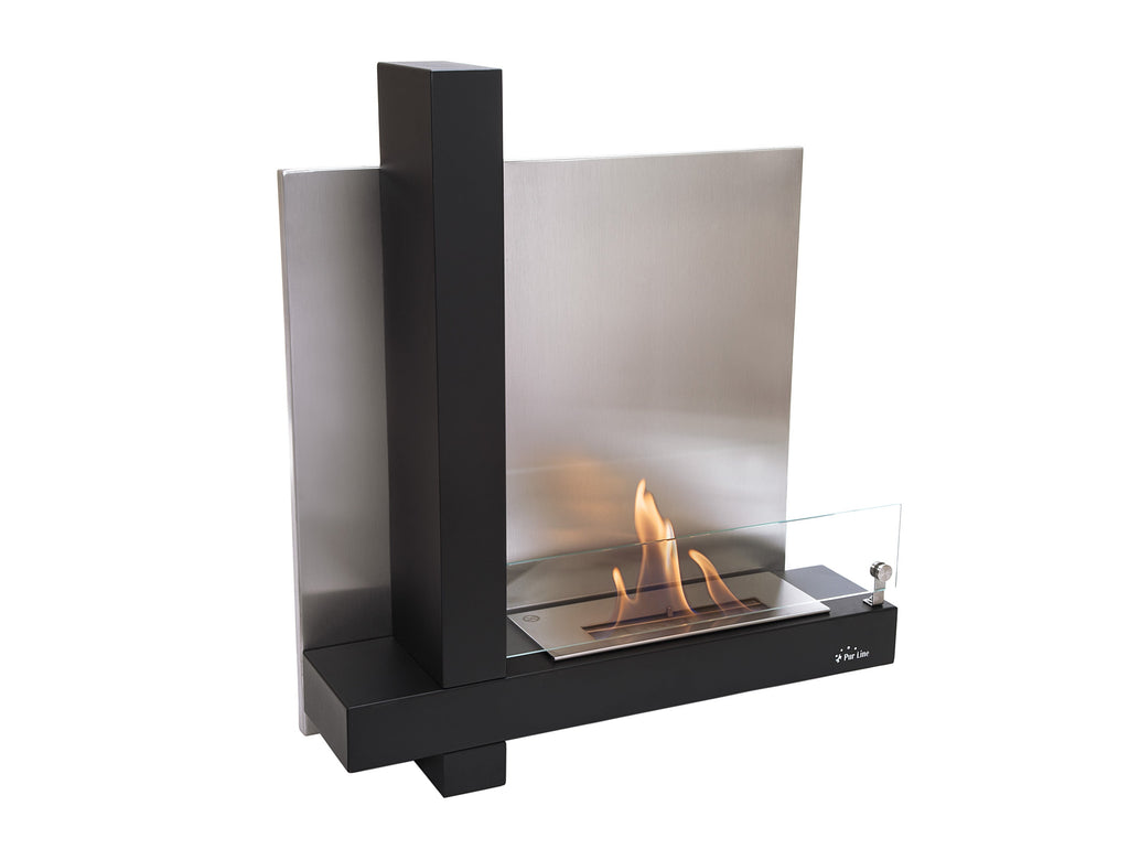 Chimenea de etanol mural en acero inoxidable negro