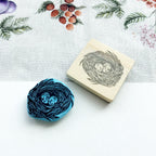 Bird nest rubber stamp with eggs