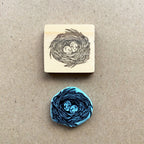 Bird nest rubber stamp with eggs