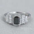 Black Emerald Cut Accent Diamond Engagement Ring