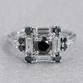 Black Round Cut Halo Baguette Diamond  Ring