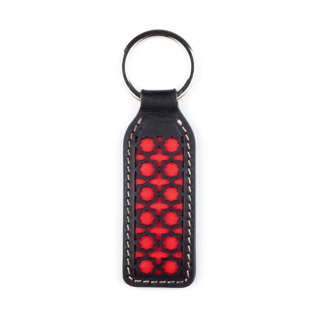 Black and Red Laser Cut Leather Keychain