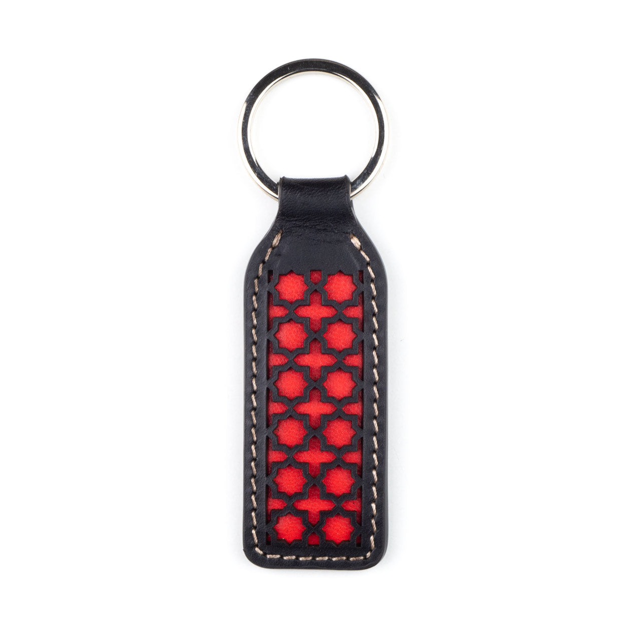 Black and Red Laser Cut Leather Keychain