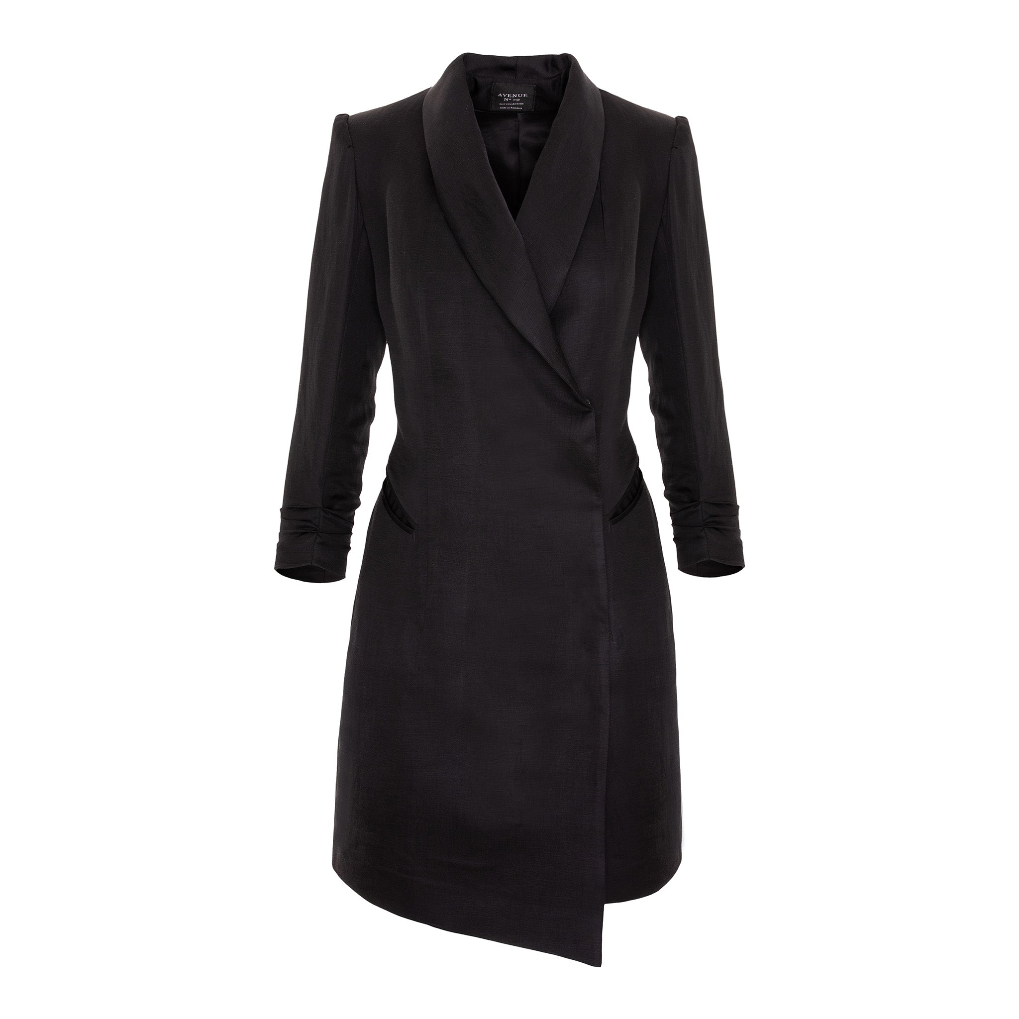 Black Asymmetric Linen And Rayon Blazer Dress